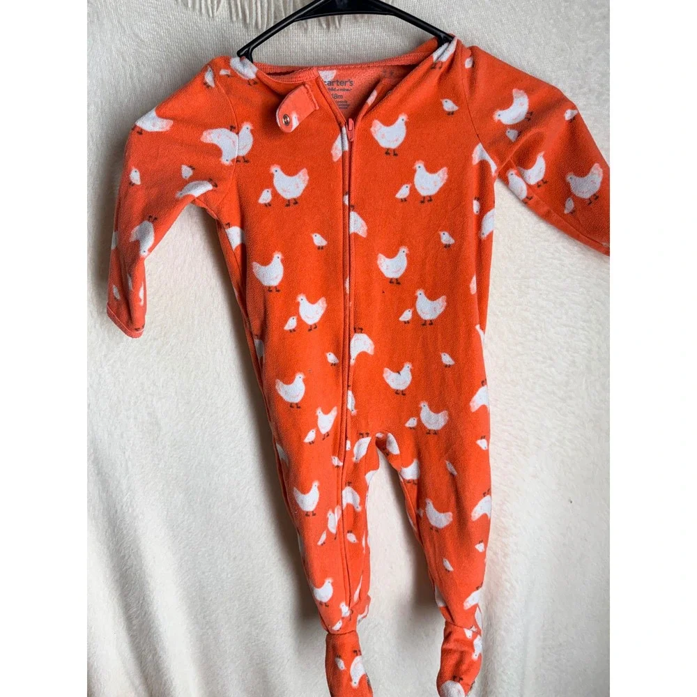 Carters Child of Mine 18M Orange Chicken Print Fleece Footed Sleeper Pajamas
